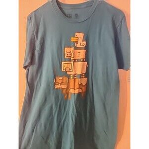Minecraft Mens Blue Pixel Image Gamer Shirt  Medium